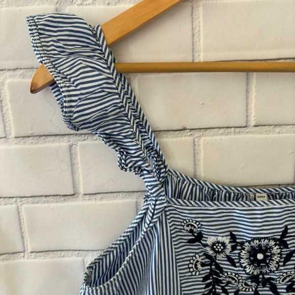 ZARA Blue White Stripe Embroidered Tassel Square Neck Ruffle Strap Tank Top M - Picture 5 of 9